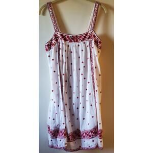 Joie White M Cotton Sun Dress with Red Floral Embroidery Boho Vacation Beach